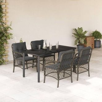 vidaXL Set Comedor De Jard&iacute;n 5 Piezas Con Cojines Rat&aacute;n Sint&eacute;tico Gris Vidaxl