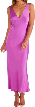 Minkpink Gaia V Neck Slip Midi Dress In Fuchsia