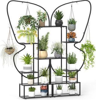 Costway 6-Tier Metal Plant Stand Butterfly-Shaped Flowerpot Shelf Black