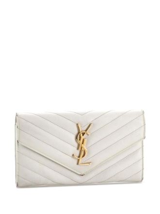 Saint Laurent Classic Monogram Flap Wallet Matelasse Chevron Leather Large small wallets - Beige