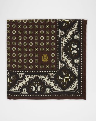 Dunhill Men & apos;s Mulberry Silk Floral Medallion Pocket Square