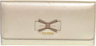 Prada Gold Leather Long Wallet (Bi-Fold) (Pre-Owned)