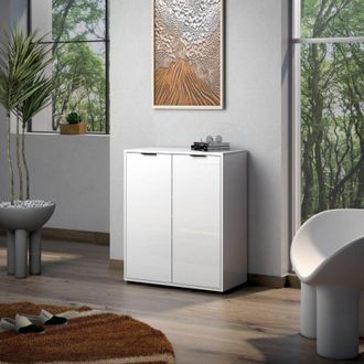 Dmora Zapatero Angitolar, Armario Para 20 Pares, 5 Estantes Made In Italy, 2 Puertas, 72.5x36x86h Cm Blanco Brillante