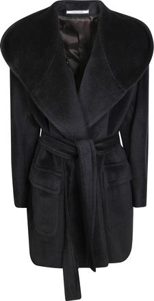 Tagliatore Oversized Collar Belted Hooded Coat