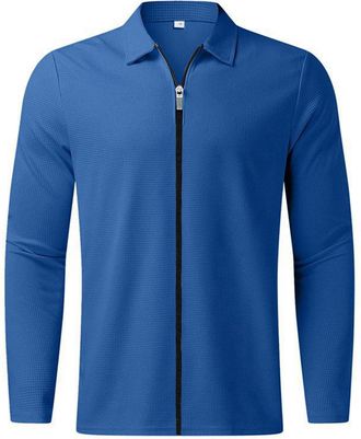 Generic Mens Neck Stylish Zip Waffle Grain Polo Shirt Slim Fit Office Business Top Solid Breathable Stretch n14 Blue