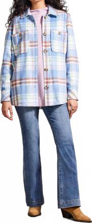 Tribal Plaid Shacket In Peri Blue