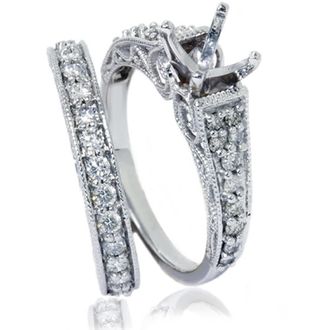 Pompeii3 3/4ct Vintage Diamond Ring Heirloom Filigree Set 14K White Gold Size Selectable