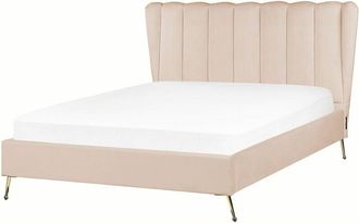 Beliani Beliani - Letto matrimoniale velluto 140 x 200 cm Testata con porta usb Gambe in metallo dorato Beige Miribel