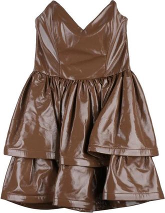 Elisabetta Franchi Short Faux Leather Dress Heart Neckline - Chocolate