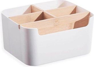 OEM Organizador De Escritorio De Bamb&uacute; Con 5 Compartimentos De Almacenamiento - Organizador De Mesa Blanco Para Bol&iacute;grafos Y Accesorios