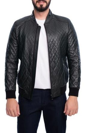 Vella Pais Quilted Leather Bomber Jacket in Dark Green at Nordstrom Rack, Size Xx-Large