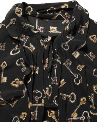 Dolce & Gabbana Black Keys Print Silk Tie Neck Blouse Womens Top