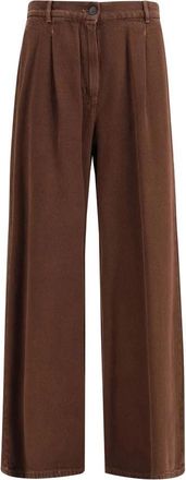 Max Mara Nanda Broeken - Dames - Wijde Broeken - Bruin - S - Katoen - Broeken