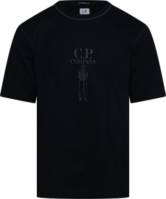 C.P. Company Mens 30/2 Jersey Twisted Logo T-Shirt in Black Cotton - Size X-Large