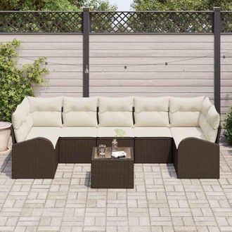 vidaXL Vidaxl - Conjunto De Sof&aacute; De Jard&iacute;n 8 Pcs Marr&oacute;n, Crema 55 X 55 X 37 Cm