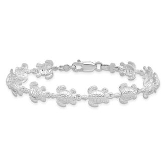 Diamond2Deal Sterling Silver Rhodium-plated Polished Sea Turtle Bracelet 7.5