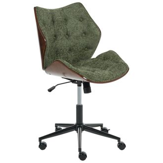 Beliani Silla De Oficina Elegante Funci&oacute;n Giratoria Ajustable Madera Contrachapada Asiento De Chenilla Marr&oacute;n Oscuro Y Verde Lompoc