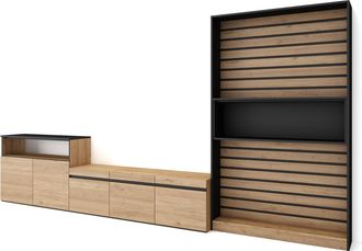 Skraut Home Skraut Home - Muebles De Sal&oacute;n Para Tv, Conjunto De Muebles Comedor, 360x186x35cm, Para Tv Hasta 65, Mueble Televisi&oacute;n, Estilo Moderno, Roble Y Negro