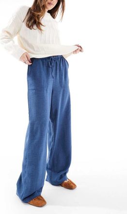 Vero Moda lightweight tie waist pants in dark denim-Blue