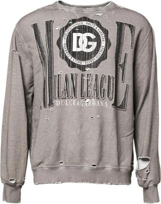 Dolce & Gabbana Grijze Logo Print Crew Neck Sweater - Heren - Sweatshirts - Grijs - M - Polyester - Hoodies & sweatvesten
