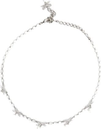 Self Portrait Crystal Bow Pearl Charm Brass Necklace