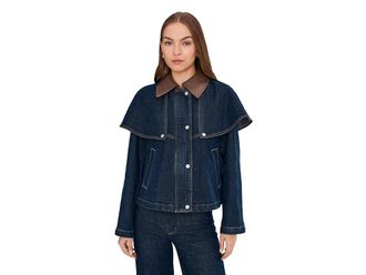 Avec Les Filles Cropped Cape Jacket Womens Jacket Raw Indigo : SM, Cotton/Spandex