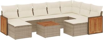 vidaXL Juego De Sof&aacute;s Jard&iacute;n Con Cojines Beige 10 Pzas Rat&aacute;n Sint&eacute;tico Vidaxl