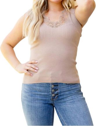 Bibi I Can Love You Better Lace Tank Top In Taupe