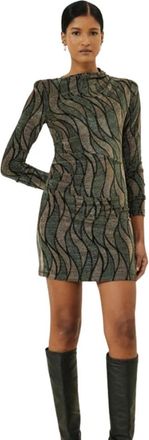 Souvenir Groene Gedrukte Gedrapeerde Mini Jurk - Dames - Korte kleedjes - Veelkleurig - S - Nylon - Kleedjes