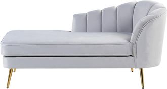 Beliani Chaise Longue De Terciopelo Gris Claro Dorado Derecho Patas De Metal Glamour Allier