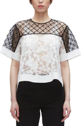 3.1 Phillip Lim Corded Lace Organza Short Sleeve Flounce Top