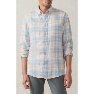Faherty Breeze Linen Blend Button-Down Shirt in Coral River Plaid at Nordstrom Rack, Size Xx-Large