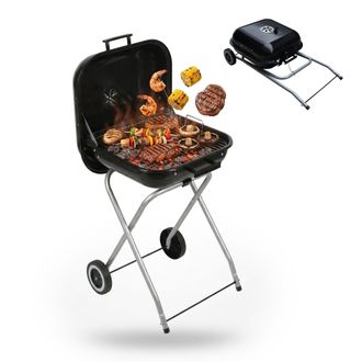 Relaxdays Relaxdays Parrilla De Carb&oacute;n M&oacute;vil Con Tapa Y Ruedas, Plegable Para Camping, Balc&oacute;n, Jard&iacute;n Y Parque, De Pie, Negra