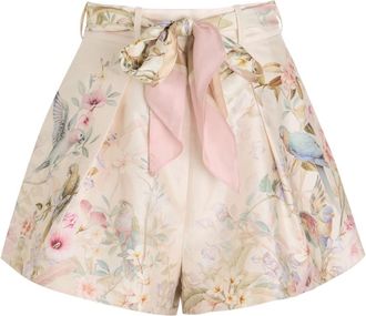 Zimmermann Rebellion Tuck Floral-print Silk-blend Shorts - Cream - 4 (UK 16 / XL)