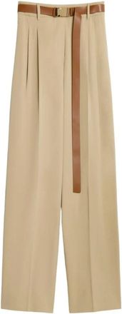 Max Mara Canvas Broek met Franse Zakken - Dames - Wijde Broeken - Beige - M - Katoen - Broeken