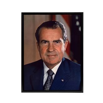 Artery8 US President Richard Nixon Portrait Framed Canvas Wall Art Print in Blue | Size: W24 x H32