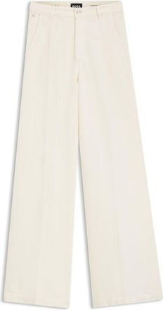 BOSS Wide-leg jeans in cream denim with front crease