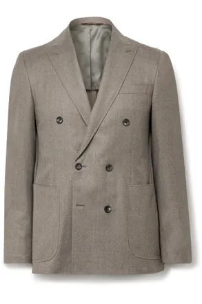 Canali Kei Slim-Fit Double-Breasted Wool-Flannel Suit Jacket