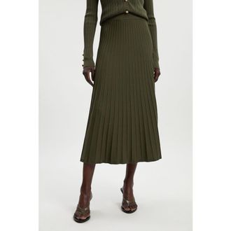 Karen Millen Textured Knit Full Midi Skirt in Olive at Nordstrom, Size X-Small