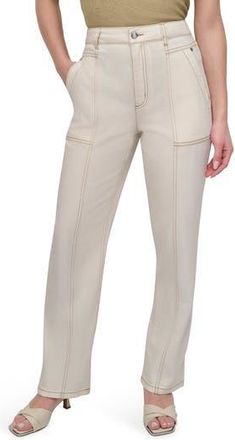 DKNY Contrast Stitch Ecru Jeans at Nordstrom Rack, Size 24