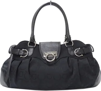 Ferragamo Black Canvas Handbag Tote Bag (Pre-Owned)