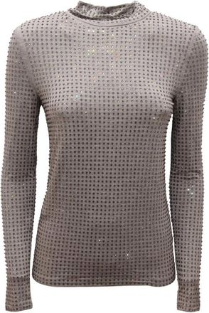 Pinko Pinko, Truien & Vesten, Dames, Grijs, S, Leer, Koch Maglia Jersey Full Strass