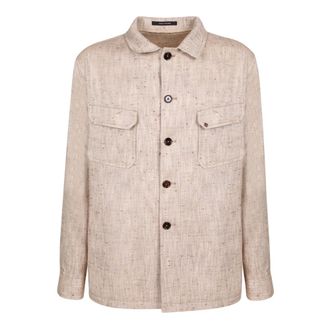 Tagliatore Light Jackets, male, Beige, Size: M Linen-silk Overshirt