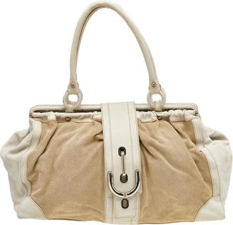 Tod's Tods Beige/ Off White Leather And Canvas Satchel