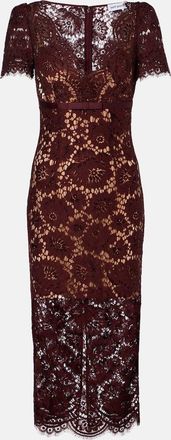 Self Portrait Abito midi in pizzo con stampa floreale