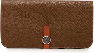Herm&egrave;s Brown Taurillon Clemence Leather Long Wallet (Bi-Fold) (Pre-Owned)