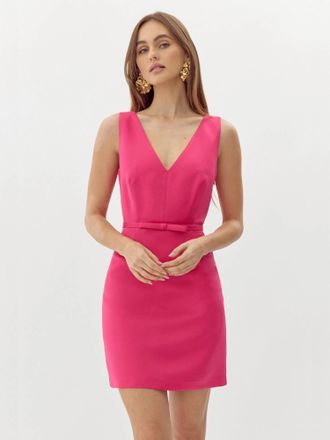 Adelyn Rae Barbara Satin Flare Mini Dress In Deep Pink
