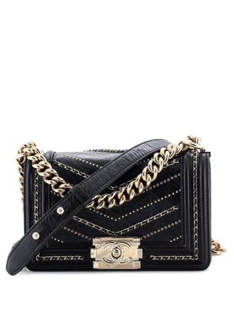 Chanel Boy Flap Bag Chevron Embellished Crumpled Calfskin Small crossbody bag - Black