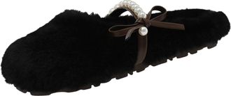 Generic Black Ladies Cozy Slippers with Pearl and Bow Design for Indoor Comfort
