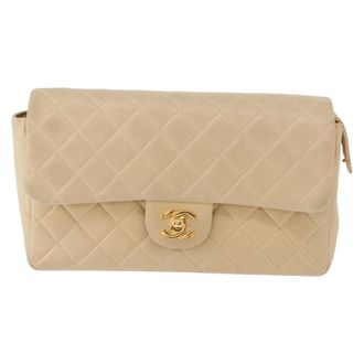 Chanel Vintage Classic Flap Backpack Quilted Lambskin Beige Leather Backpack Bag (Pre-Owned)